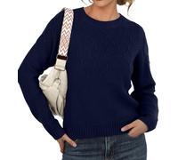 GRECERELLE Pull d'hiver à manches longues et col rond pour femme Motif géométrique, bleu marine, S