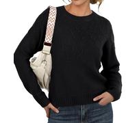 GRECERELLE Pull d'hiver à manches longues et col rond pour femme Motif géométrique, Noir , M