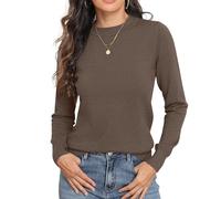 GRECERELLE Pull en tricot doux pour femme, col rond, manches longues, élégant, basique, pour Noël, automne, hiver, printemps, adolescent