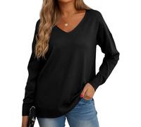 GRECERELLE Pull Femme Col V Décontracté en Tricot avec Manches Longues - Pullover Chic et Élégant pour l'hiver (Noir, XL)