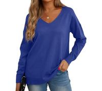 GRECERELLE Pull Femme Col V Décontracté en Tricot avec Manches Longues - Pullover Chic et Élégant pour l'hiver (Bleu Royal, M)