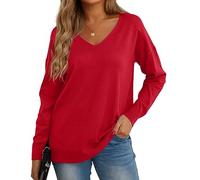 GRECERELLE Pull Femme Col V Décontracté en Tricot avec Manches Longues - Pullover Chic et Élégant pour l'hiver (Rouge, S)