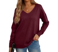 GRECERELLE Pull Femme Col V Décontracté en Tricot avec Manches Longues - Pullover Chic et Élégant pour l'hiver (Vin Rouge, M)