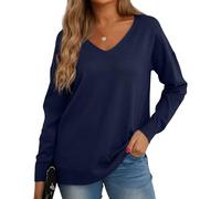 GRECERELLE Pull Femme Col V Décontracté en Tricot avec Manches Longues - Pullover Chic et Élégant pour l'hiver (Bleu Marin, S)