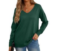 GRECERELLE Pull Femme Col V Décontracté en Tricot avec Manches Longues - Pullover Chic et Élégant pour l'hiver (Vert Foncé, S)