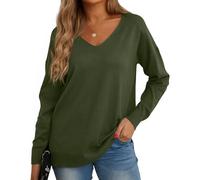 GRECERELLE Pull Femme Col V Décontracté en Tricot avec Manches Longues - Pullover Chic et Élégant pour l'hiver (Armée Verte, M)