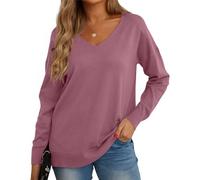 GRECERELLE Pull Femme Col V Décontracté en Tricot avec Manches Longues - Pullover Chic et Élégant pour l'hiver (Gris Rouge, M)