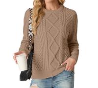 GRECERELLE Pull pour femme col rond en tricot à côtes pour femme - Pulls pour femme UK - Pull à manches longues pour femme - Hauts en tricot, kaki, M