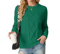 GRECERELLE Pull pour femme col rond en tricot à côtes pour femme - Pulls pour femme UK - Pull à manches longues pour femme - Hauts en tricot, vert foncé, XL