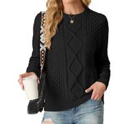 GRECERELLE Pull pour femme col rond en tricot à côtes pour femme - Pulls pour femme UK - Pull à manches longues pour femme - Hauts en tricot, Noir , M