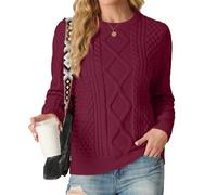 GRECERELLE Pull pour femme col rond en tricot à côtes pour femme - Pulls pour femme UK - Pull à manches longues pour femme - Hauts en tricot, rouge vin, XL