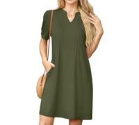 GRECERELLE Robe d'été décontractée à manches courtes et col en V avec poches pour femme, vert militaire, L