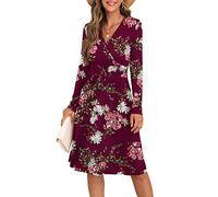 GRECERELLE Robe d'été décontractée à volants et col en V pour femme, L11 Fp Bordeaux, M