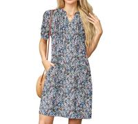 GRECERELLE Robe d'été pour femme, décontractée, manches courtes, col en V, robe-t-shirt avec poches, Large