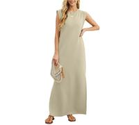 GRECERELLE Robe longue d'été décontractée pour femme, style élégant, robe longue basique sans manches pour femme, avec fentes et poches, kaki, L