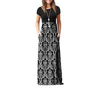 GRECERELLE Robe Maxi d'été Boho Floral Cocktail Midi Polka Dot Wrap Dresses V Neck Casual Party Bohemian Flowy Robe Longue pour Femme, A19 FP Noir/Blanc, Medium