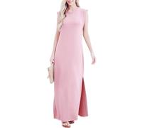 GRECERELLE Robe maxi d'été pour femmes, robes chemises décontractées, styles élégants, robes maxi basiques sans manches pour femmes UK avec fente et poches, rose, XXL
