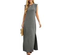 GRECERELLE Robe maxi d'été pour femmes, robes chemises décontractées, styles élégants, robes maxi basiques sans manches pour femmes UK avec fente et poches, gris, M