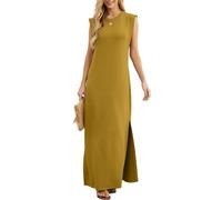 GRECERELLE Robe maxi d'été pour femmes, robes chemises décontractées, styles élégants, robes maxi basiques sans manches pour femmes UK avec fente et poches, Gingembre, XXL