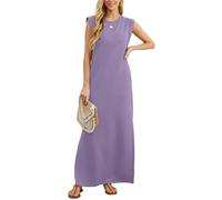 GRECERELLE Robe maxi d'été pour femmes, robes chemises décontractées, styles élégants, robes maxi basiques sans manches pour femmes UK avec fente et poches, lilas, L