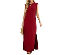 GRECERELLE Robe maxi d'été pour femmes, robes chemises décontractées, styles élégants, robes maxi basiques sans manches pour femmes UK avec fente et poches, rouge vin, S