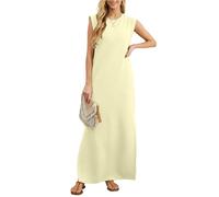 GRECERELLE Robe maxi d'été pour femmes, robes chemises décontractées, styles élégants, robes maxi basiques sans manches pour femmes UK avec fente et poches, abricot, XL