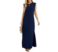 GRECERELLE Robe maxi d'été pour femmes, robes chemises décontractées, styles élégants, robes maxi basiques sans manches pour femmes UK avec fente et poches, bleu marine, XL