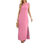 GRECERELLE Robe maxi d'été pour femmes, robes chemises décontractées, styles élégants, robes maxi basiques sans manches pour femmes UK avec fente et poches, rose rouge, XL