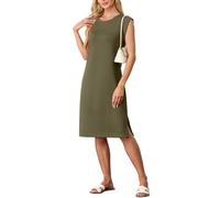 GRECERELLE Robe midi d'été 2025 décontractée à col rond pour femme, robe chemise élégante, sans plis, sans manches, avec fente et poches, vert militaire, XL