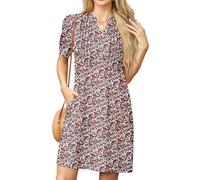 GRECERELLE Robes Femmes Robes d'Été Décontractées Manches Courtes Col en V Robe Droite pour Femmes Dames Robe T-Shirt avec Poches, S