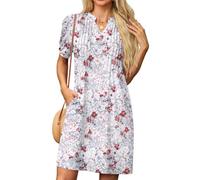 GRECERELLE Robes Femmes Robes d'Été Décontractées Manches Courtes Col en V Robe Droite pour Femmes Dames Robe T-Shirt avec Poches, XXL