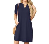 GRECERELLE Robes Femmes Robes d'Été Décontractées Manches Courtes Col en V Robe Droite pour Femmes Dames Robe T-Shirt avec Poches, bleu marine, XXL