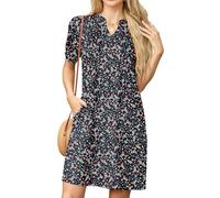 GRECERELLE Robes Femmes Robes d'Été Décontractées Manches Courtes Col V Robe Droite pour Femmes Dames Robe T-Shirt avec Poches, S