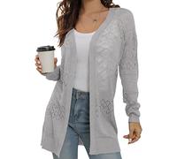 GRECERELLE Summer Cardigans for Women UK Lightweight Lace Hollow Out Knit Soft Long Sleeve Open Front Beach Coverups Ladies Solid Color Sun Protection