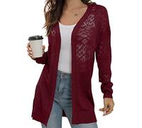 GRECERELLE Summer Cardigans for Women UK Lightweight Lace Hollow Out Knit Soft Long Sleeve Open Front Beach Coverups Ladies Solid Color Sun Protection