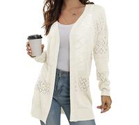 GRECERELLE Summer Cardigans for Women UK Lightweight Lace Hollow Out Knit Soft Long Sleeve Open Front Beach Coverups Ladies Solid Color Sun Protection
