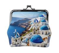 Grecque Island Sea View Print Women's Kiss Lock Coin Pouch Mini Portefeuille pour cartes et rouge à lèvres Sac à main compact souple