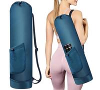 Grednfhat Sac de tapis de yoga avec bouteille d'eau, fermeture éclair intégrale, sangle réglable, support de tapis de yoga avec poche imperméable pour homme et femme (bleu)