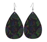 Greeb Violet Néon Tortue De Mer Lotus Boucles D'Oreilles En Cuir Double Face Boucle D'Oreille Tendance Pendantes D'Oreille Pour Décorations Femme