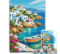 Greece Seaside Travel Art Puzzle Bois Complexe, Adultes, 1000 pièces | Activité autour de la table avec loisir manuel en intérieur le w nd.