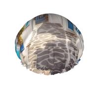 Greece Street Bonnet de douche réutilisable double couche imperméable avec bande élastique pour toutes les coiffures