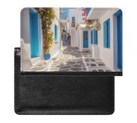 Greece Street Étui de passeport fin avec blocage RFID et emplacements pour cartes de crédit pour femme/homme