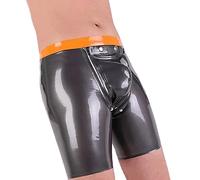 GREEFEI Boxer en Latex Noir Métallisé,sous-vêtements Homme Caoutchouc avec Entrejambe Amovible,Costumes de Fête Faits Main XL