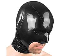 GREEFEI Cagoule Masque en Latex Caoutchouc à Bouche Ouverte Microporeux,Capuche de Soirée à Thème Cosplay Accessoires XXL