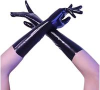 GREEFEI Gants Courts en Latex Noir,Gants en Caoutchouc Unisexe Faits à La Main,Accessoires de Fête à Thème de Mascarade XL