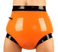 GREEFEI Slips Gonflable en Latex Orange à Deux Couches avec Bordure Noir,Culotte Caoutchouc Homme Couvre Couches Caleçon L