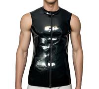 GREEFEI T-Shirt Ras du Cou en Latex Caoutchouc pour Homme,Fermeture éclair sur Le Devant Haut en Latex pour Homme Fait Main XL