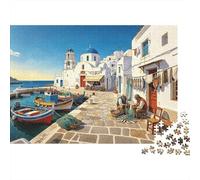 Greek Harbor Jigsaw Puzzles 1000 Pièces Matériau Recyclable Coastal Art Senior Puzzles Impossible Hard Difficult Challenging Jeu Éducatif for Men 52x38cm/1000pcs