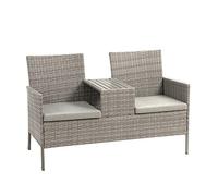 greemotion Banc de Jardin Felin 2 Personnes, Banc de Terrasse Pliable avec Table en Polyéthylène et Cadre en Acier, env. 141 x 86,5 x 66 cm, Gris