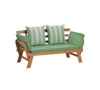 greemotion Banc de Jardin Velden pour 2 Personnes avec roulettes et Accoudoirs Pliables, Canapé de Terrasse en Bois d'Acacia 100% FSC, Gris/Turquoise